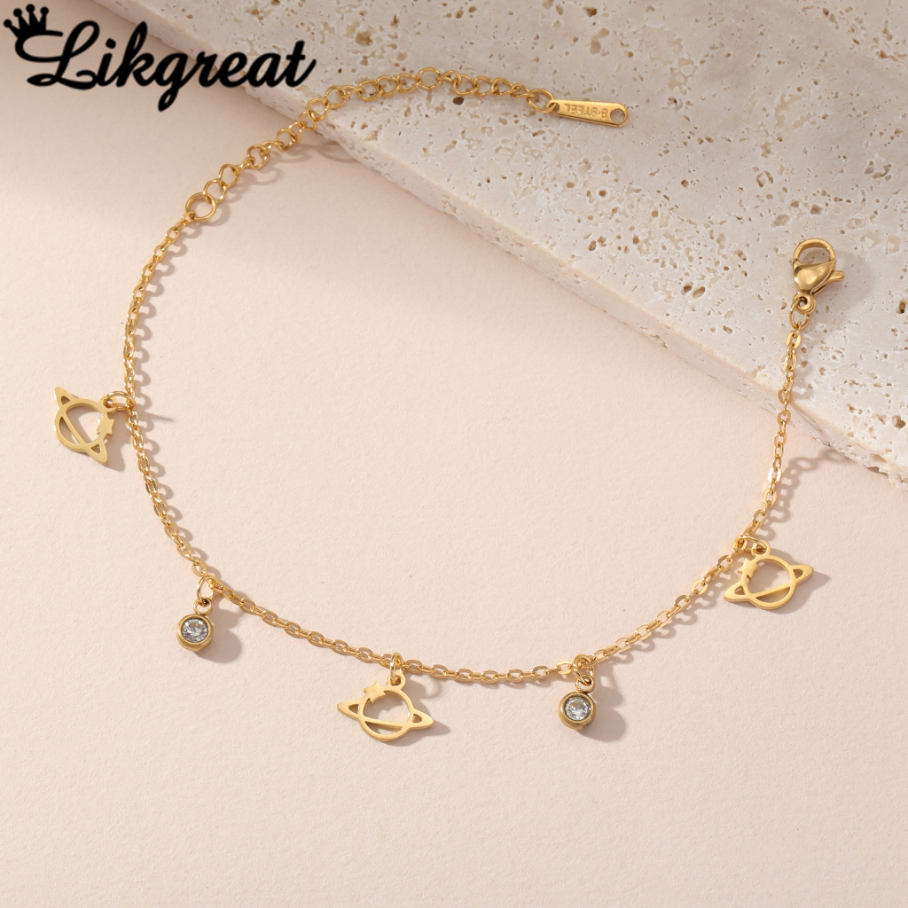 LIKGRET สร้อยข้อมือจี้เพชรดาวเคราะห์สําหรับผู้หญิงไทเทเนียมสแตนเลสเครื่องประดับแฟชั่นลําลอง