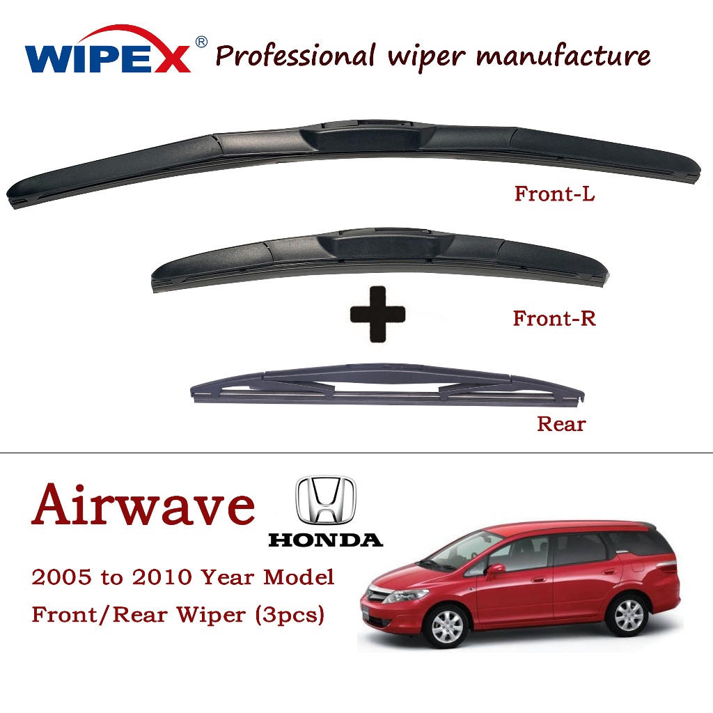 (หน้า/หลัง 3 ชิ้น) ใบปัดน้ําฝน Honda Airwave GJ1 สําหรับรุ่น 2005 ถึง 2010 ชุดที่ปัดน้ําฝนกระจกรถยนต