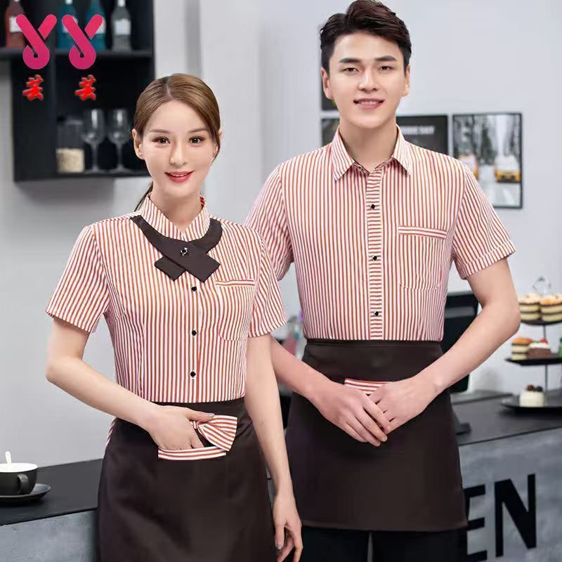 ชุดบริกร ร้านอาหาร แขนสั้น พร้อมแจ็คเก็ตเชฟ สำหรับพนักงานเสิร์ฟและบริการอาหาร