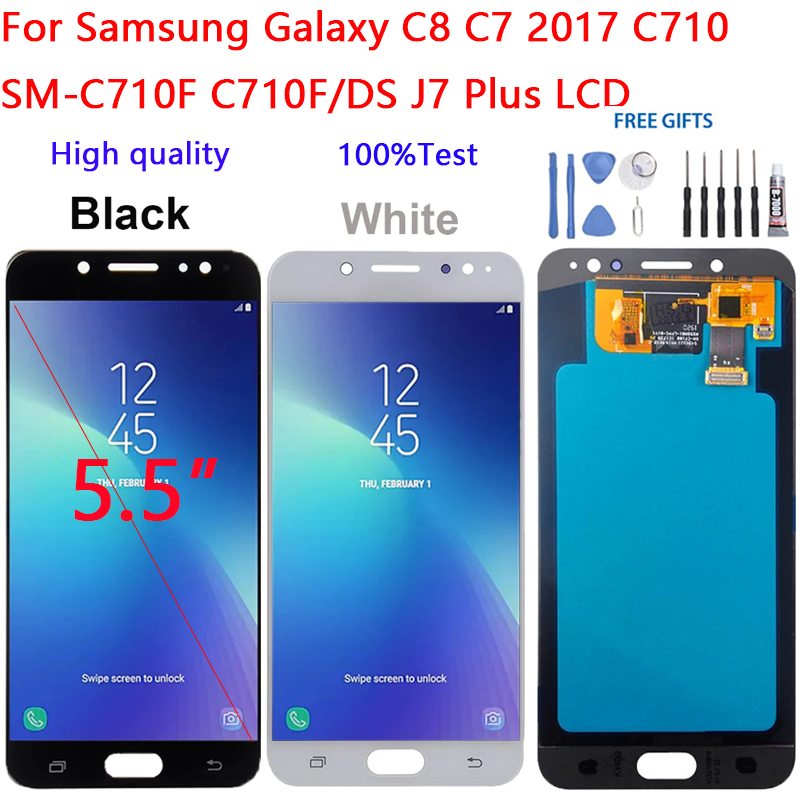 Ori/AMOLED 5.5 สําหรับ Samsung Galaxy C8 C7 2017 C710 SM-C710F C710F/DS J7 Plus จอแสดงผล LCD เปลี่ยน