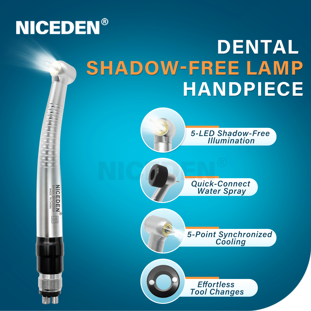 NICEDEN ทันตกรรม Handpiece ความเร็วสูง Turbine ทันตกรรม Quick-Connect น้ําสเปรย์ Handpiece 5 LED พร้อม Shadowless
