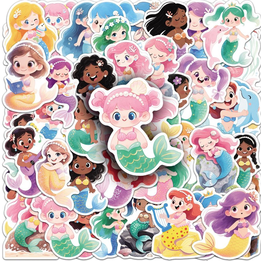 50 ชิ้นน่ารักเทพนิยายนางเงือกสติกเกอร์กันน้ําสําหรับแก้วน้ําแล็ปท็อปเคสโทรศัพท์รถสติกเกอร์ Graffiti Creative DIY