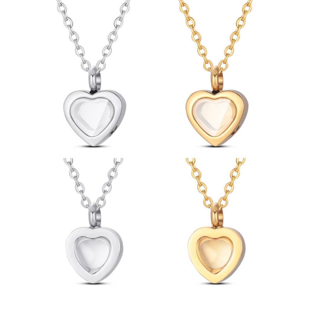 1ชิ้น ​จี้อนุสรณ์หัวใจสแตนเลส-แก้วเปิดได้-Encased Urn สร้อยคอถือขี้เถ้ามนุษย์และสัตว์เลี้ยง/ผม