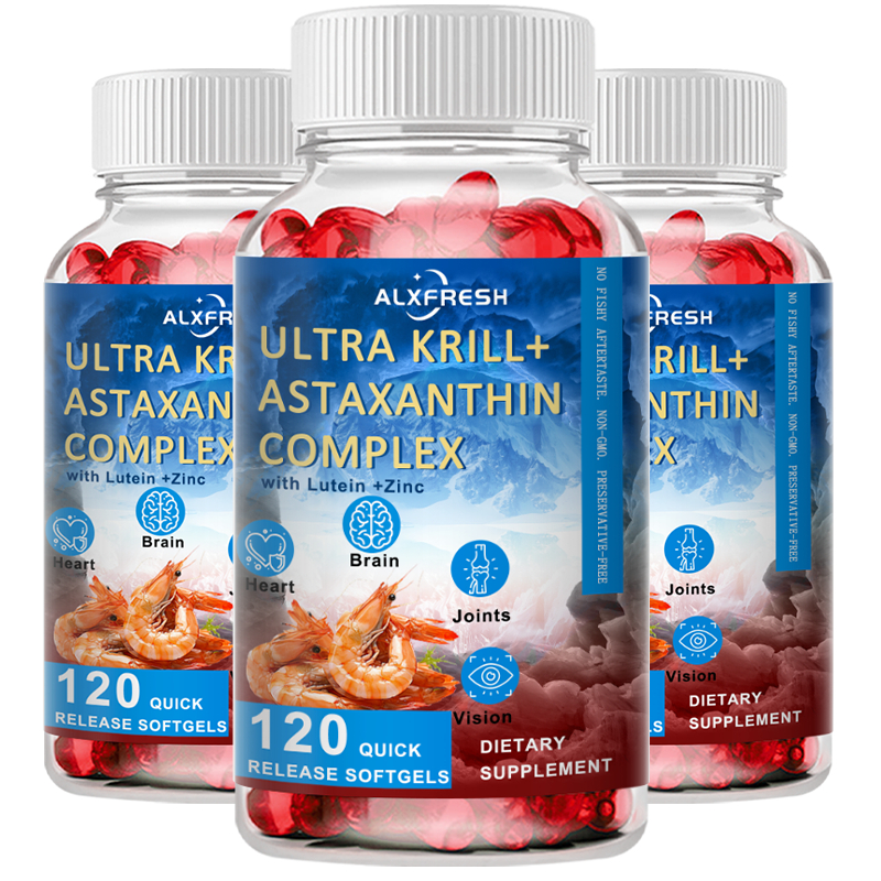 Ultra Krill Oil พร้อมแอสตาแซนธินสําหรับข้อต่อสมอง & Vision อาหารเสริมเพื่อสุขภาพ Rich in Omega-3 DHA EPA