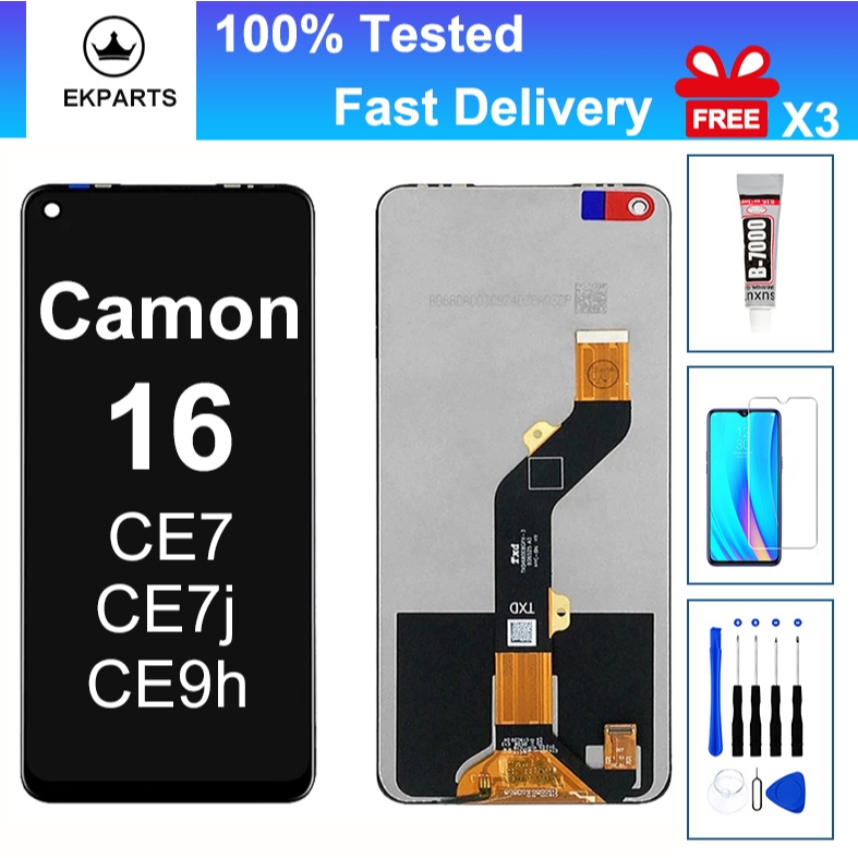 LCD สําหรับ Tecno Camon 16 CE7 Pova LD7 จอแสดงผล Touch Screen Digitizer Assembly เปลี่ยน 100% ทดสอบด