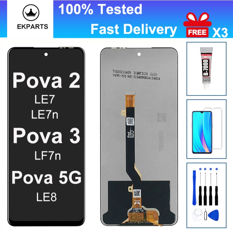 LCD สําหรับ Tecno Pova 2 3 LE7 LE7n LF7n Pova 5G LE8 จอแสดงผล Touch Screen Digitizer Assembly Replac