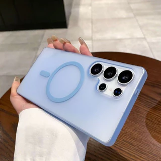 เคสใส s25 ultra samsung s24 Ultra S23 Plus S22 S21 S20 FE Ultra Matte สไตล์พื้นผิวหมอกน้ําแข็ง เคสกันกระแทกฮาร์ดพีซี ด้วยฟังก์ชั่นแม่เหล็ก เคสโทรศัพท์ที่มีสไตล์