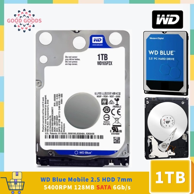 สําหรับ WD Blue Mobile 2.5 1TB HDD WD10SPZX 5400 RPM 128MB แคช SATA 6.0 Gb/s 7 มม.ภายในโน้ตบุ๊คฮาร์ด