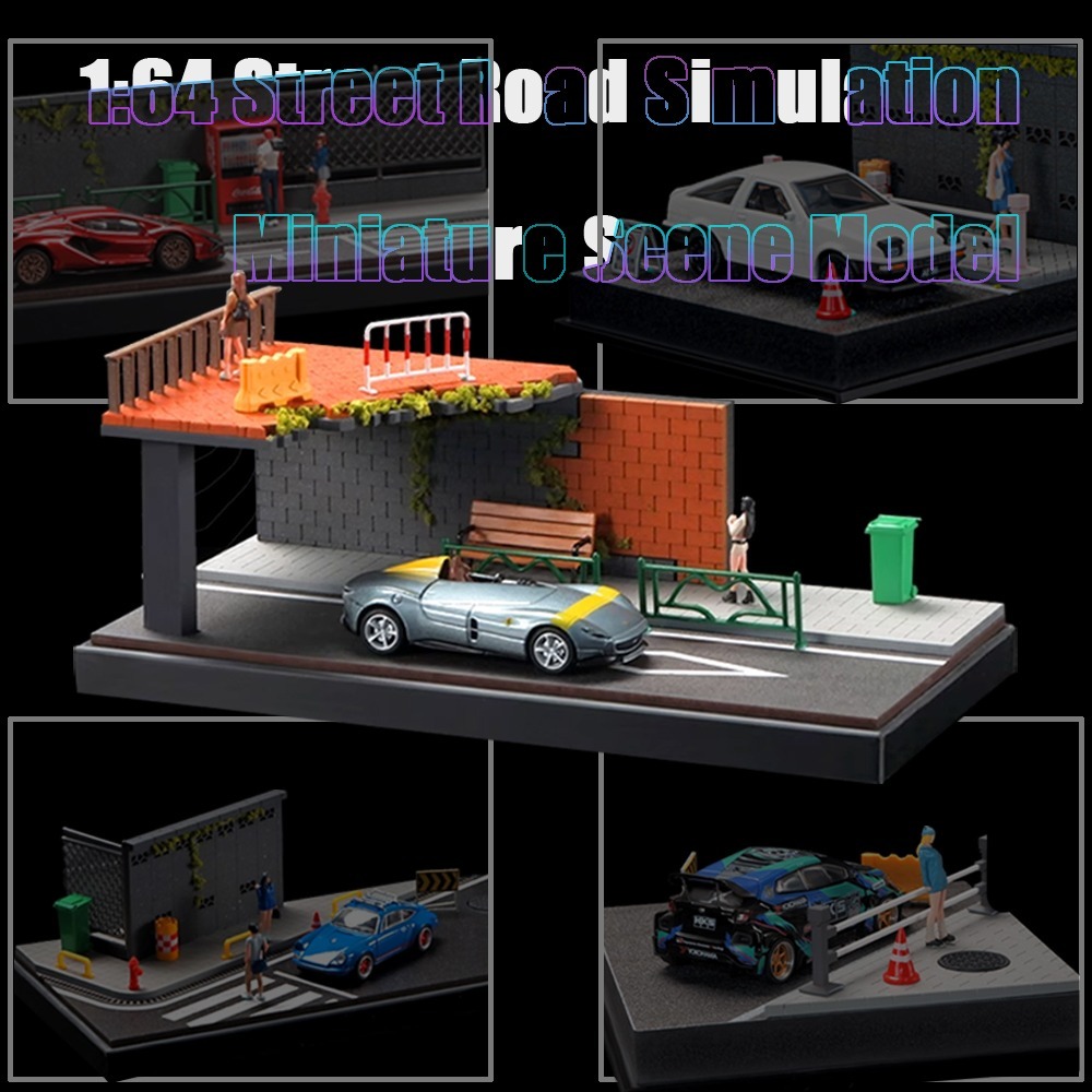 1:64 Diorama Street Roadจําลองฉากขนาดเล็กชุดเมืองรถที่จอดรถฉากรุ่นไม่มีไฟ