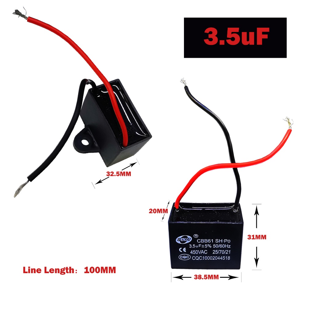 CBB61 1 1.2 1.5 1.8 UF 450V AC พัดลมเริ่มตัวเก็บประจุ CBB มอเตอร์ Run Capacitor 50/60Hz พัดลมเพดานไอ