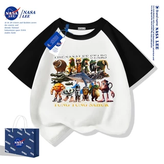 【สินค้ามีในสต็อก】เสื้อยืดเด็ก NASA สีดำ ผ้าฝ้าย 100% ลายพิมพ์จากตำนาน Shan Hai Jing ไซส์หลวม แขนสั้น สำหรับเด็กชายและเด็กหญิง