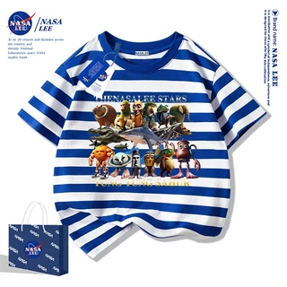 【สินค้ามีในสต็อก】เสื้อยืดเด็ก NASA สีดำ ผ้าฝ้าย 100% ลายพิมพ์จากตำนาน Shan Hai Jing ไซส์หลวม แขนสั้น สำหรับเด็กชายและเด็กหญิง