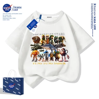 【สินค้ามีในสต็อก】เสื้อยืดเด็ก NASA สีดำ ผ้าฝ้าย 100% ลายพิมพ์จากตำนาน Shan Hai Jing ไซส์หลวม แขนสั้น สำหรับเด็กชายและเด็กหญิง