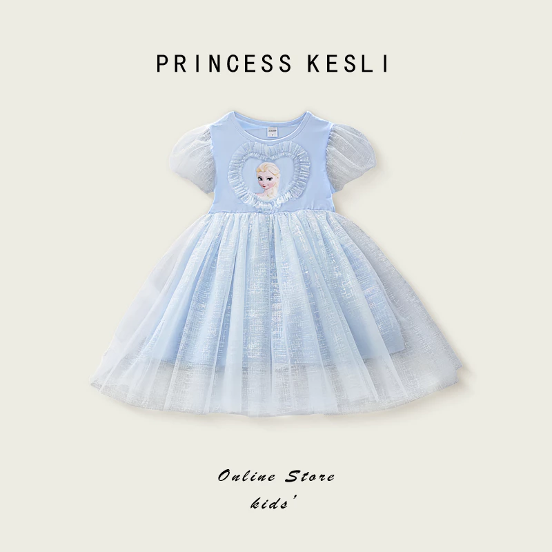 Princess Kesli ชุดเดรสเด็กผู้หญิง กระโปรงสีฟ้า สไตล์เจ้าหญิง เด็กผู้หญิงชุดวันเกิด1-9 ปี