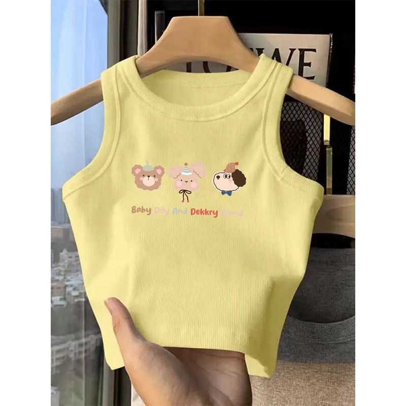 แฟชั่นเกาหลีสไตล์ ลายหมีน้อยกับลูกสุนัข ชุดหน้าร้อน เซ็กซี่ สาวแซ่บ เสื้อ สั้น เข้ารูป เสื้อผญ เสื้อกล้ามYG2591 – โปรปัง