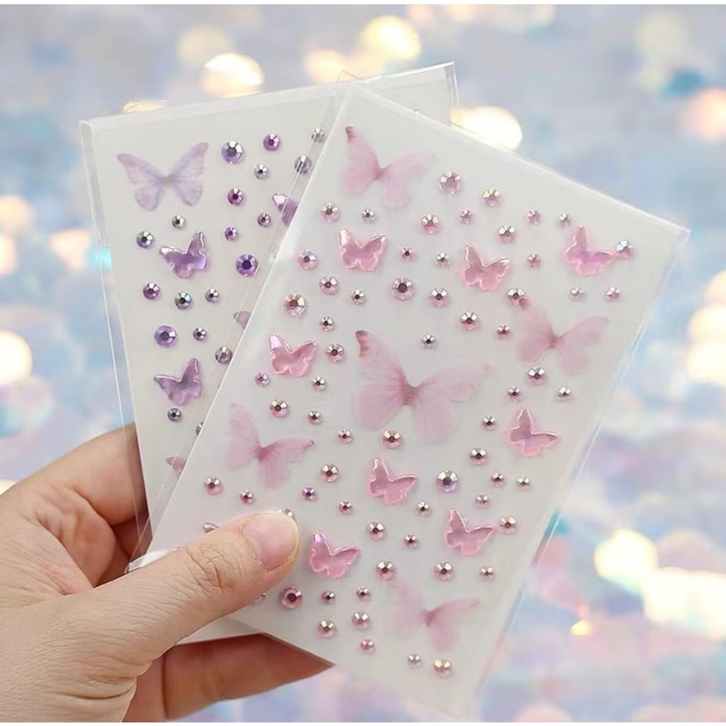 สติกเกอร์เพชรประดับหน้าแบบติดเองลายผีเสื้อออโรร่าด้วยผ้ามุ้ง สำหรับแต่งหน้าเด็กบนเวที