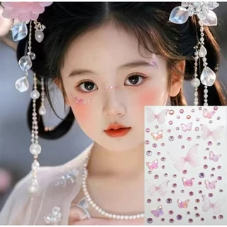 สติกเกอร์เพชรประดับหน้าแบบติดเองลายผีเสื้อออโรร่าด้วยผ้ามุ้ง สำหรับแต่งหน้าเด็กบนเวที