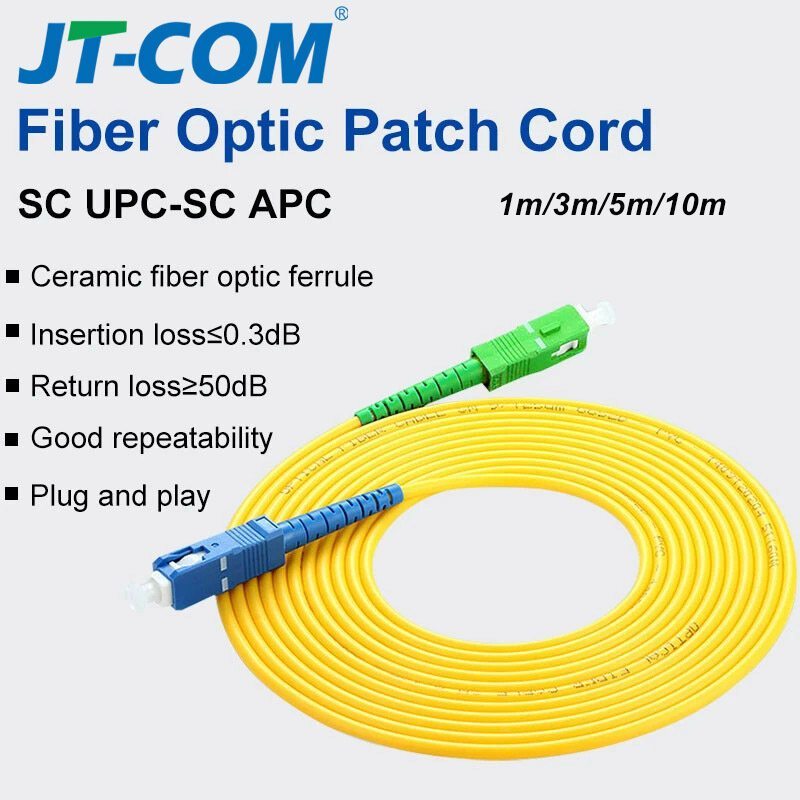 สายแพทช์ไฟเบอร์ JT-COM SC/APC-SC/UPC สายไฟเบอร์ออปติกโหมดเดียว Simplex PVC ขนาด 2.0 มม. สายแพทช์ไฟเบอร์ 1 ม./2 ม./3 ม./5 ม./10 ม./20 ม./30 ม.