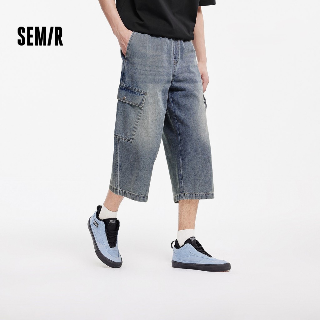 Semir Men Jeans Vintage Washed Workwear Cropped Pants 2025 ฤดูร้อนหลวม Fit Straight Cut
