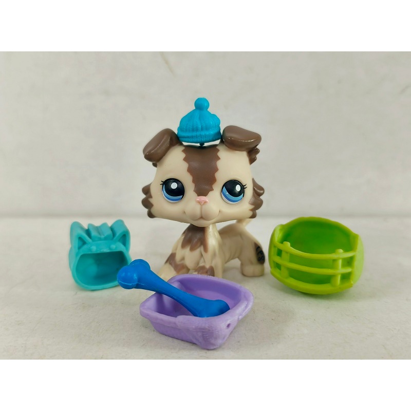 LPS รูปสุนัข Collie สีเหลือง #2210 W/Accessories ของเล่น Littlest Pet Shop
