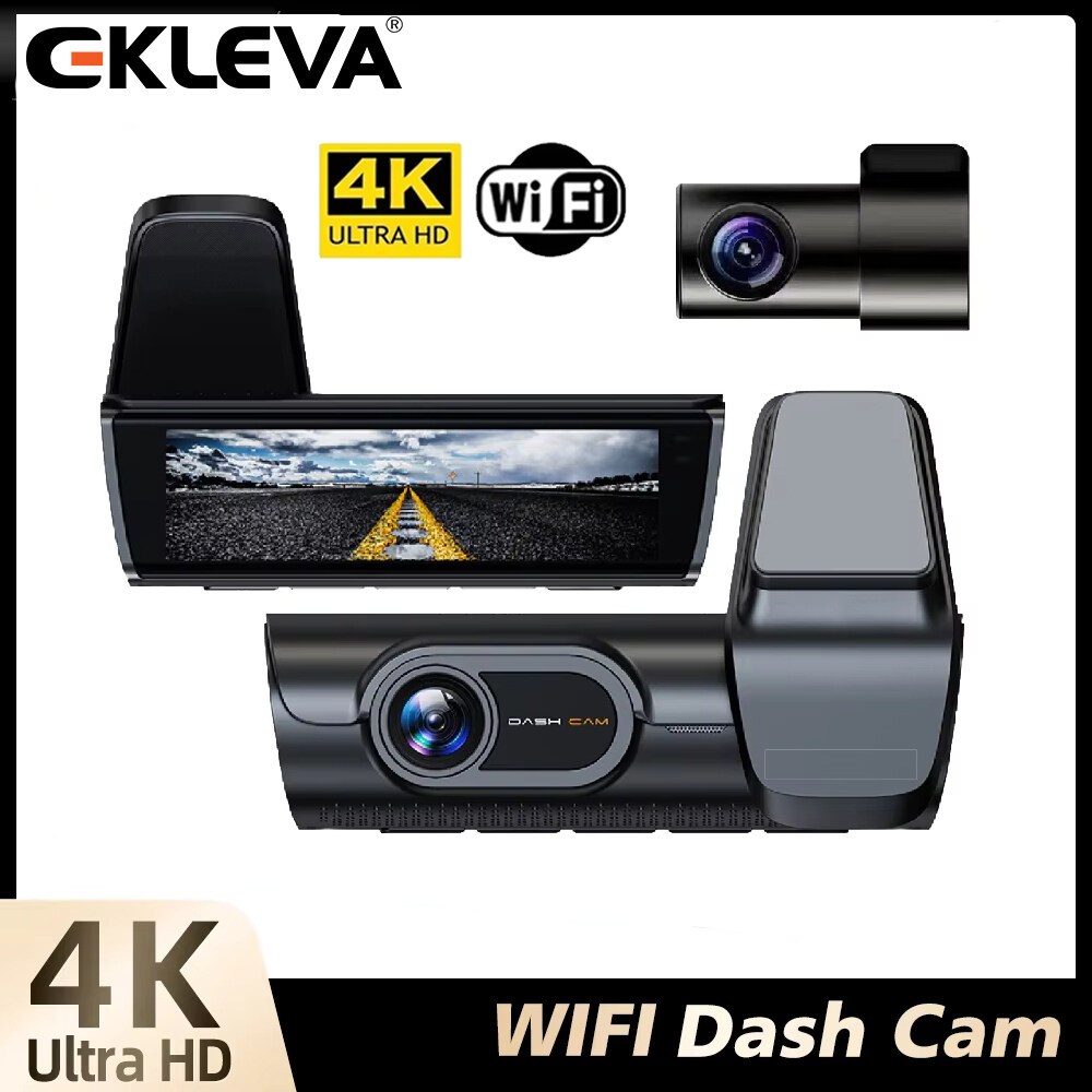 EKLEVA 3.6 นิ้ว IPS ADAS UHD 4K + 1K Dash Cam WiFi รถ DVR ด้านหน้าด้านหลังเลนส์คู่มุมกว้าง Super Nig