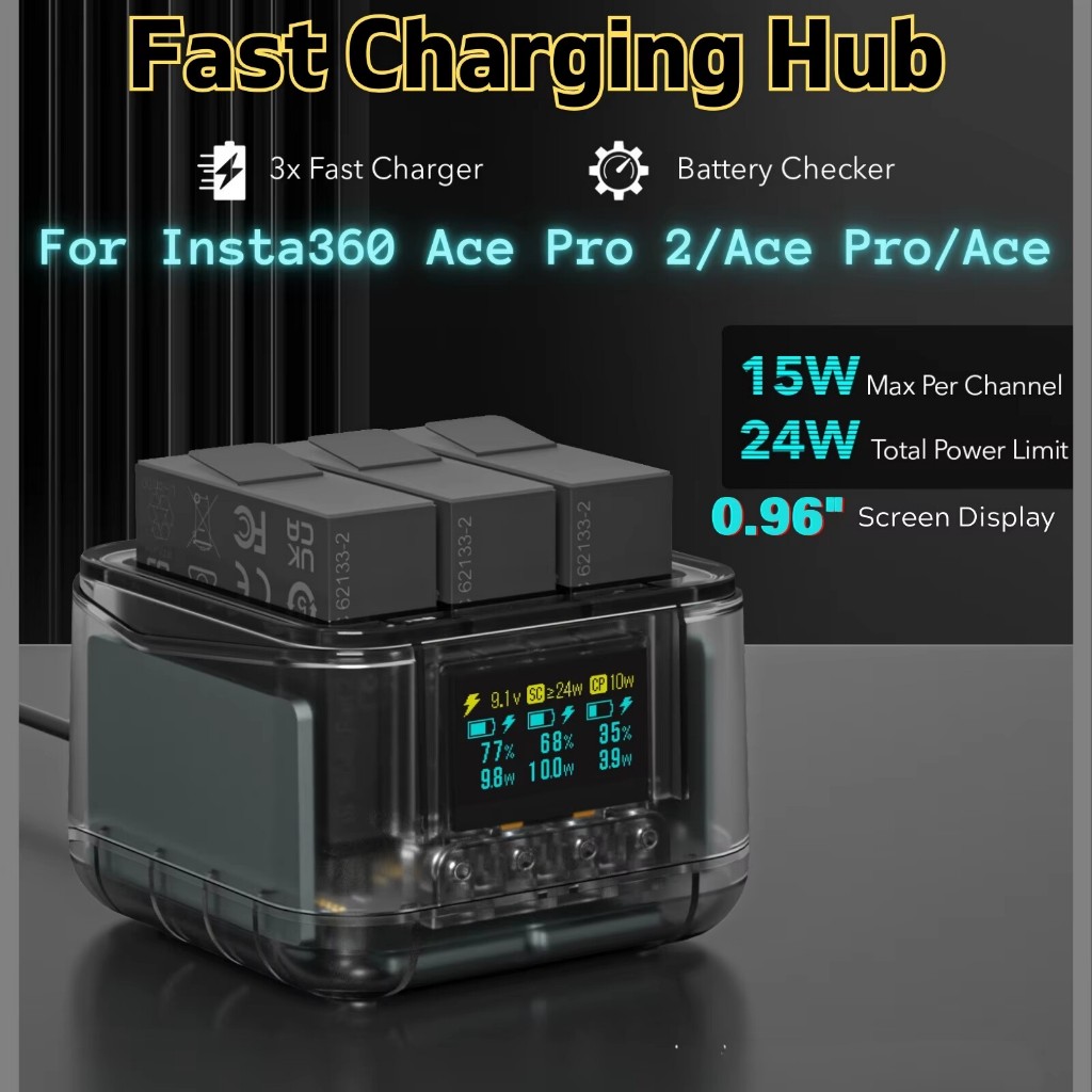 SYMIK สําหรับ Insta360 Ace Pro 2 แบตเตอรี่ Charger Fast Charge Hub 0.96 "จอแสดงผล OLED สําหรับ Insta