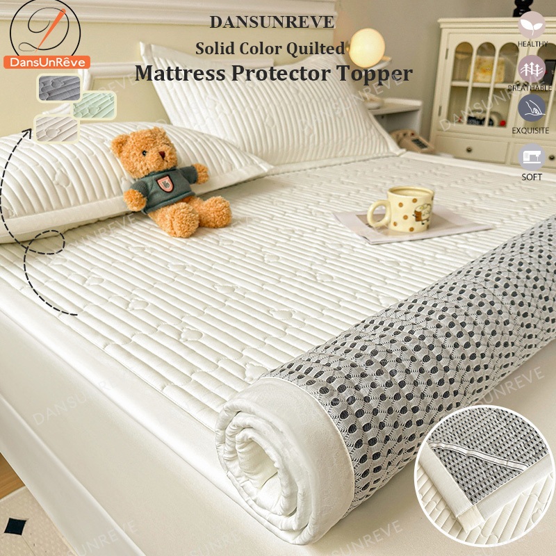Dansunreve สีทึบ ที่นอน topper 6ฟุต 5 ฟุต ผ้ารองกันเปื้อนที่นอน พรีเมี่ยม ป้องกันแบคทีเรีย ล้างทําความสะอาดได้ ลายตาราง คลาสสิก ชั้นป้องกัน และความสบาย กันลื่น อนุภาค (ยางยืด / พอดี)