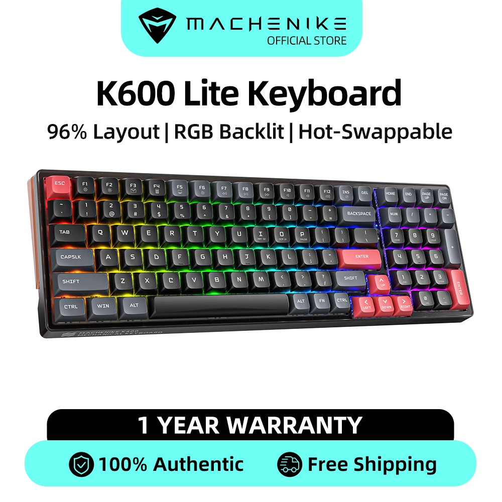 Machenike K600 Lite คีย์บอร์ดกลไก 90% เค้าโครง 100 คีย์ สวิตช์เปลี่ยนได้ RGB Backlight