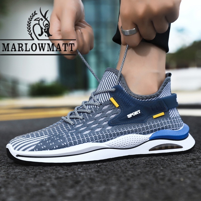 Marlowmatt รองเท้าผู้ชายนุ่มสบายน้ําหนักเบา Flyknit Breathable Upper แฟชั่นรองเท้าลําลอง