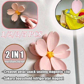 3D Sakura Magnetic Fridge Clips Cute Pink Cherry Blossom Refrigerator Decor Plastic Food Snack Bag Sealer Kitchen Accessories