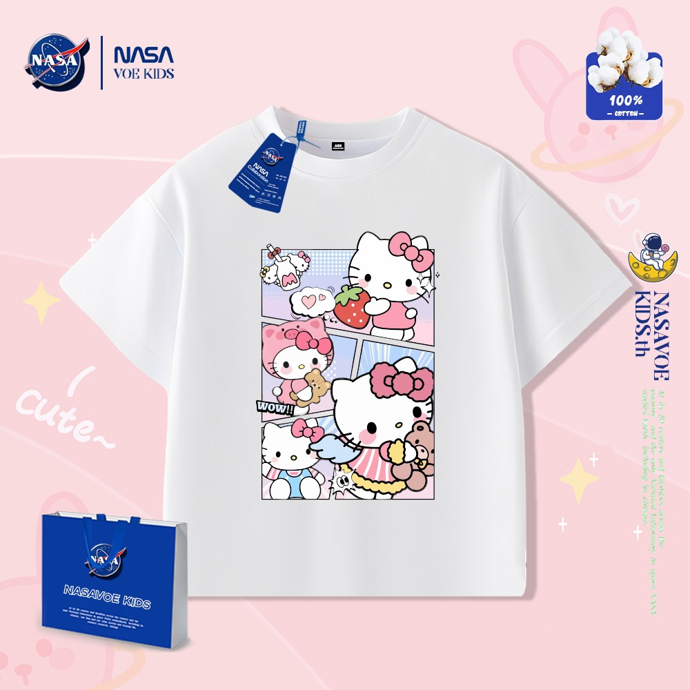 พร้อมส่งภายใน 24 ชม. NASAVOEBABY เด็กแขนสั้น kettycat หญิงแขนสั้นผ้าฝ้ายแท้ 100%แขนสั้นการ์ตูนน่ารักสบายๆสไตล์ญี่ปุ่น