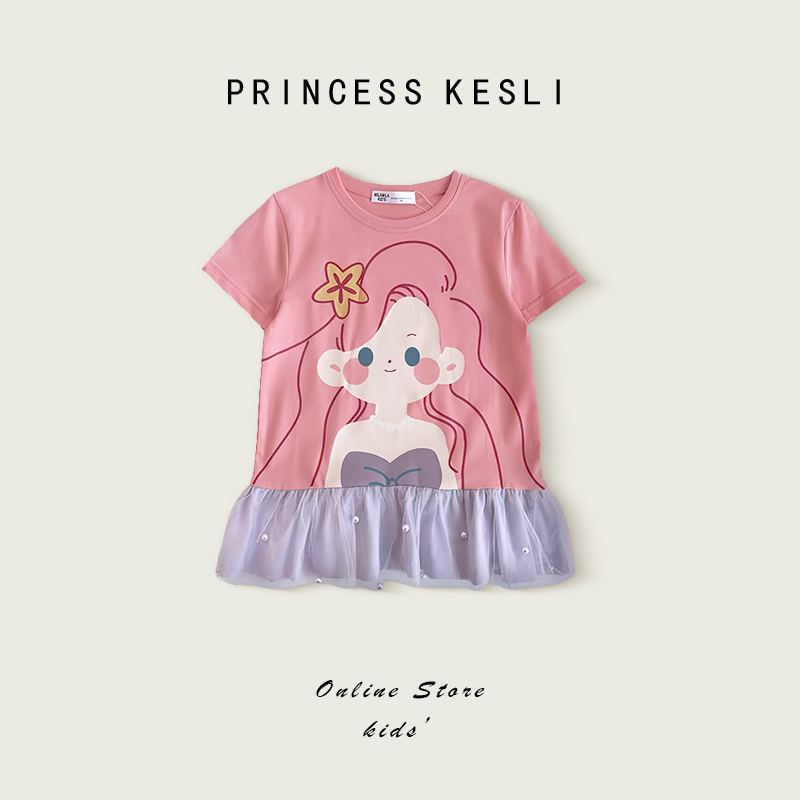 Princess Kesli ชุดเดรสเด็กผู้หญิง เย็บระบายผ้าโปร่ง สไตล์เกาหลี เสื้อผ้าเด็กผู้หญิง 1-9 ปี