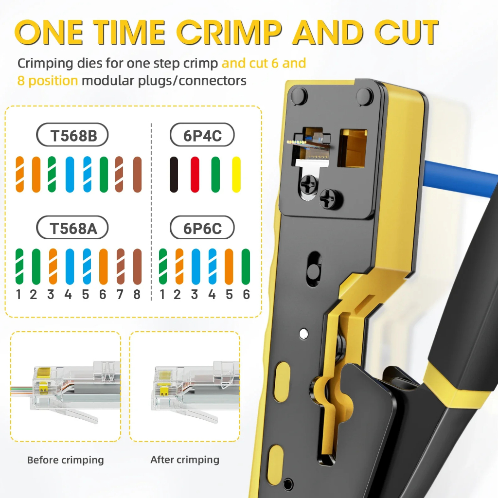 RJ45 Crimping Tool Ethernet Crimper สําหรับ Cat6 Cat5 Cat5e RJ45 Pass ผ่านตัวเชื่อมต่อและ RJ12 ปลาย