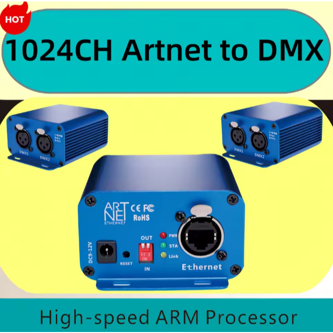 ArtNet DMX512 1024CH Ethernet Light Controller DMX TO ArtNet DMX512 Dimmer ดิสโก้ 3PIN XLR ใน/ออกสัญ