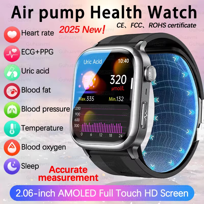 2025 ใหม่แม่นยํา AMOLED สมาร์ทนาฬิกาวัดความดันโลหิตนาฬิกาเลือด Lipid ECG NFC สุขภาพฟิตเนสกีฬา SmartW