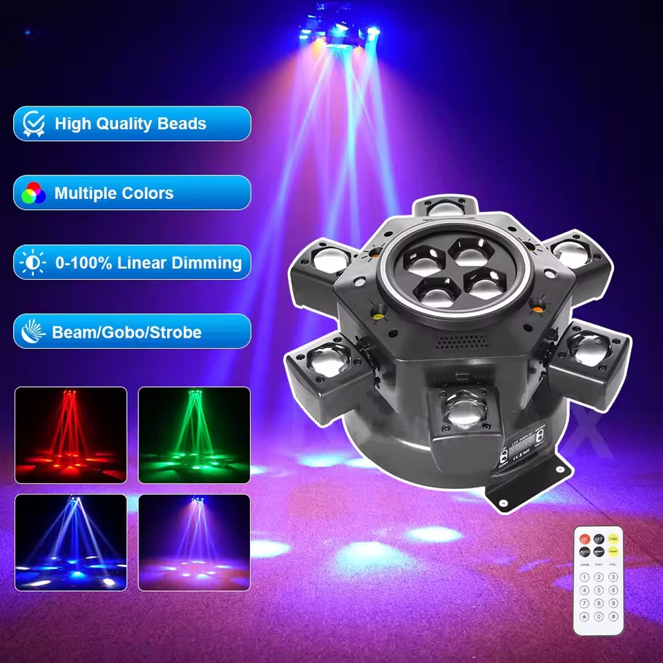 Moving Head DJ ไฟรีโมทคอนโทรล 120W Disco Party Light RGBW พร้อม LED Strip Beam Mobile Strobe Stage สําหรับปาร์ตี้คริสต์มาส