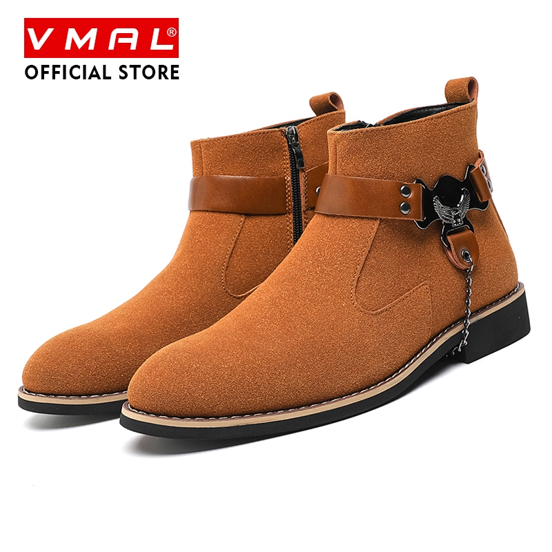 VMAL 38-48 รองเท้าหนังคุณภาพสูงสําหรับบุรุษฤดูใบไม้ร่วงและฤดูหนาวแฟชั่นลําลองชี้กันลื่นทนต่อการสึกหร