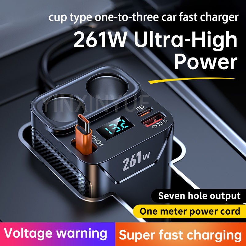 (2025 IN Stock)ไฟแช็กร้อนในรถยนต์ PD45W Fast Charging Telescopic cable PD 45 W + โฮสต์ (PD 35 W + QC