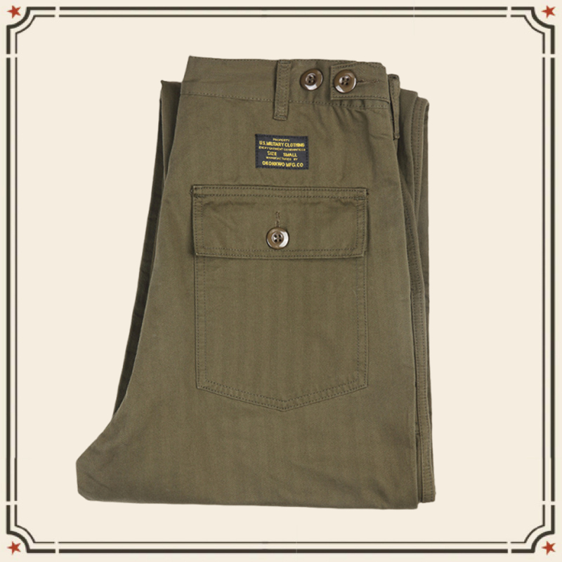 GRND กางเกงเครื่องแบบทหารอเมริกัน OG-107 Overalls สีกากี สไตล์ลายก้างปลา
