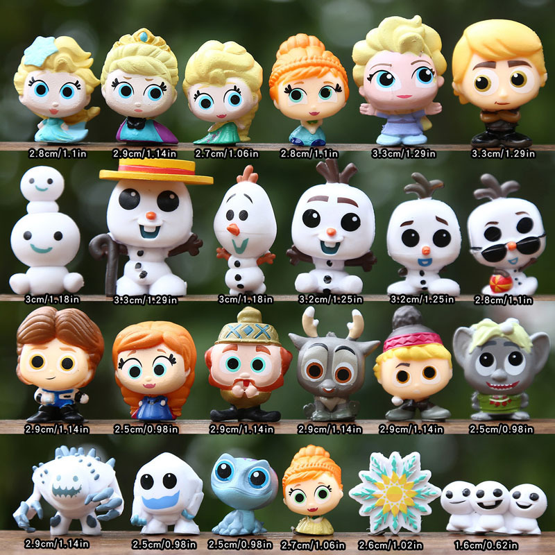 24 ชิ้นแช่แข็ง 2 อะนิเมะ 2 ซม.-3 ซม. Anna Elsa Kristoff Olaf Hans Snow Queen Action Figure PVC ของเล่นการ์ตูนเค้กตกแต่งของขวัญ