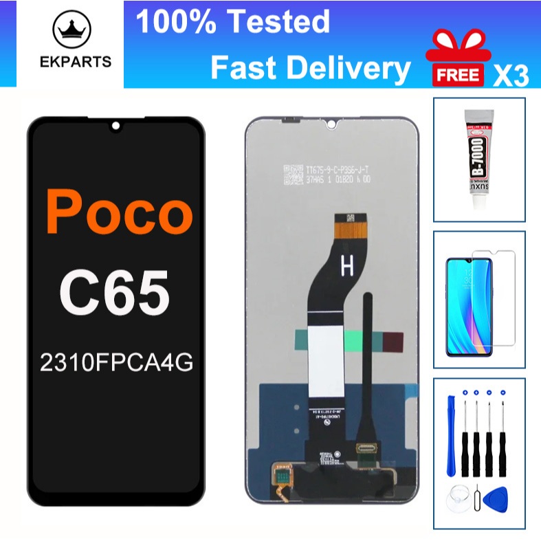 6.74 LCD สําหรับ Xiaomi Poco C65 จอแสดงผล Touch Screen Digitizer Assembly 2310FPCA4G เปลี่ยน 100% ทด