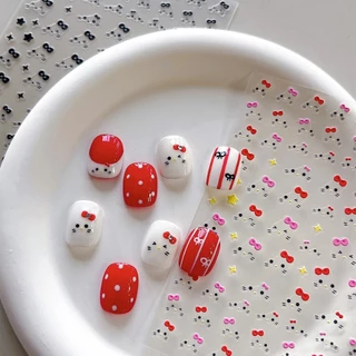 Rou Bao Nail Kitty Expression สติกเกอร์สีดําสีชมพูโบว์สีแดงพร้อมกาวด้านหลังเล็บ Art DIY ตกแต่ง