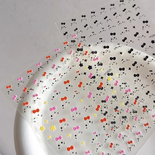 Rou Bao Nail Kitty Expression สติกเกอร์สีดําสีชมพูโบว์สีแดงพร้อมกาวด้านหลังเล็บ Art DIY ตกแต่ง