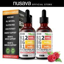 Nusava วิตามินบีคอมเพล็กซ์หยดรสราสเบอร์รี่ 60 มล. ขวดความเข้มข้นสูง B12/B6 เป็นมิตรกับมังสวิรัติ