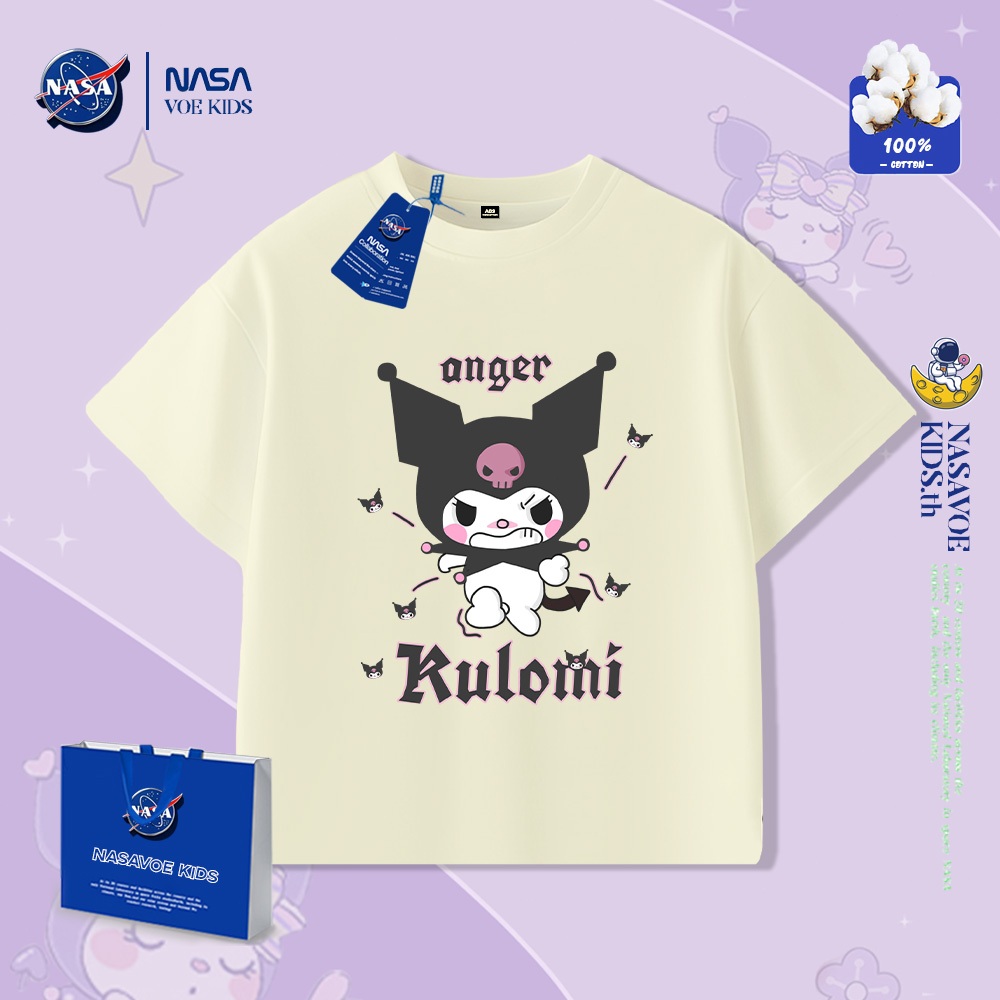 พร้อมส่งภายใน 24 ชม. NASAVOEBABY เด็กแขนสั้นเด็กผู้หญิงแขนสั้น kuromi ญี่ปุ่นผ้าฝ้ายแขนสั้นการ์ตูนน่ารักสาวเสื้อ