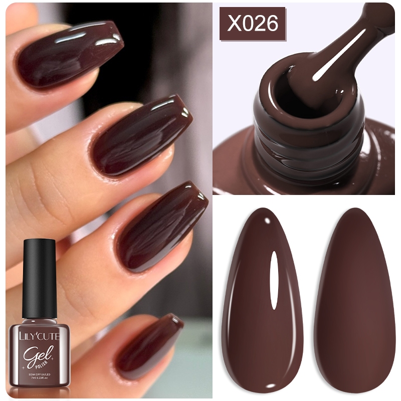 LILYCUTE สีแดงเข้มคาราเมลเจลสีแดงสีขาวกึ่งถาวร Soak off ฐาน Top Coat เล็บ UV เล็บเจลเคลือบเงา