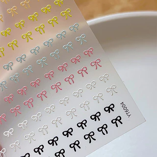 Rou Bao เล็บโบว์ริบบิ้นสติกเกอร์สีดําสีขาวสีเหลืองชมพูสีฟ้าด้านหลังกาวเล็บ Art DIY ตกแต่ง