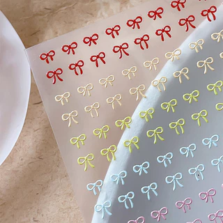 Rou Bao เล็บโบว์ริบบิ้นสติกเกอร์สีดําสีขาวสีเหลืองชมพูสีฟ้าด้านหลังกาวเล็บ Art DIY ตกแต่ง