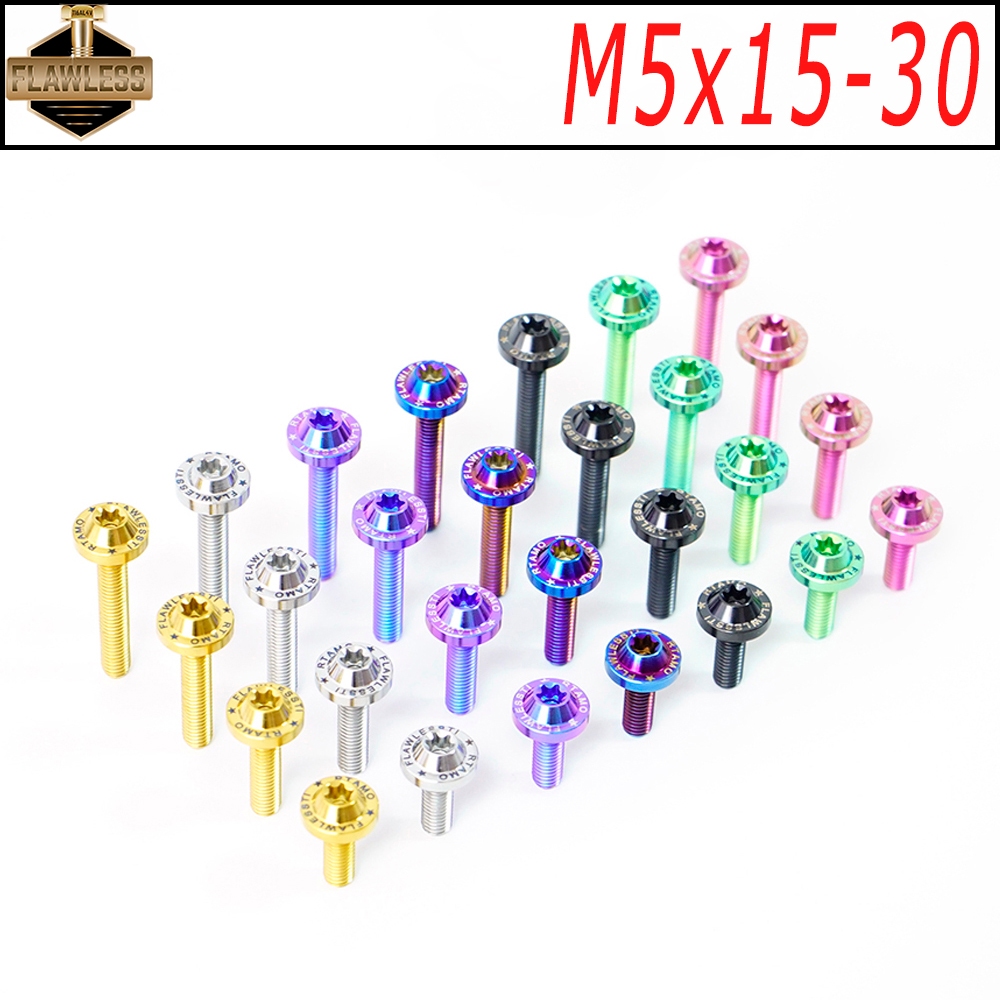 FLAWLESSTI M5x15-30 Gr5 Titanium Bolt กระจกด้านหน้าด้านหลัง ABS Disc ท่อฝาครอบหาง Bolt สําหรับ Yamaha Xmax 300 Tmax 560 Honda Forza 350 PCX 160 BMW S1000RR