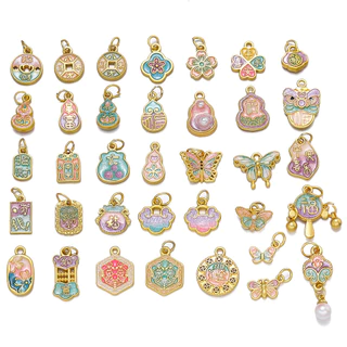 St. kunkka 1 ชิ้น จี้ทองคำเลียนแบบทองคำ จี้ผีเสื้อสไตล์จีน จี้ดอกไม้ สําหรับDIY ทําด้วยมือเครื่องประดับทํา